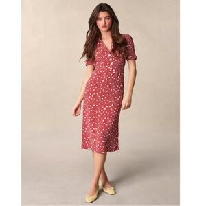 Rouje Paris Anais Amour Heart Print Red White Summer Midi Dress Size NEW